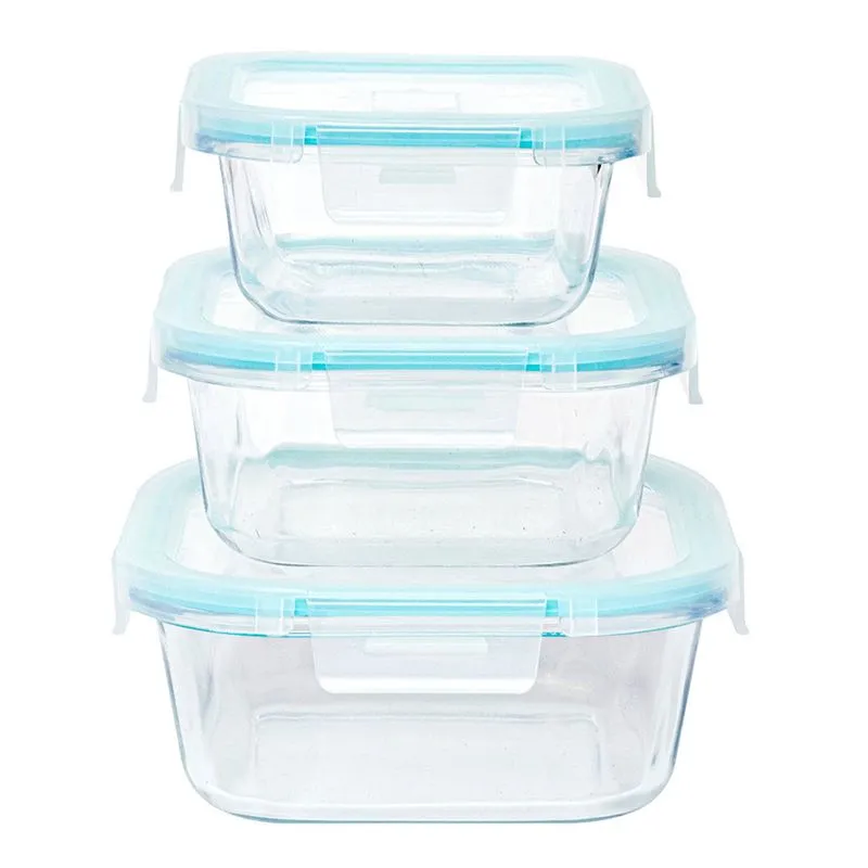 Conjunto de 3 Potes de Vidro (Quadrado) 800ml, 520ml e 320ml Futuro Casa