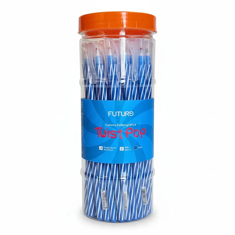 Caneta Esferografica Futuro Twist Pop 0,7mm Azul Pote com 50 Unidades
