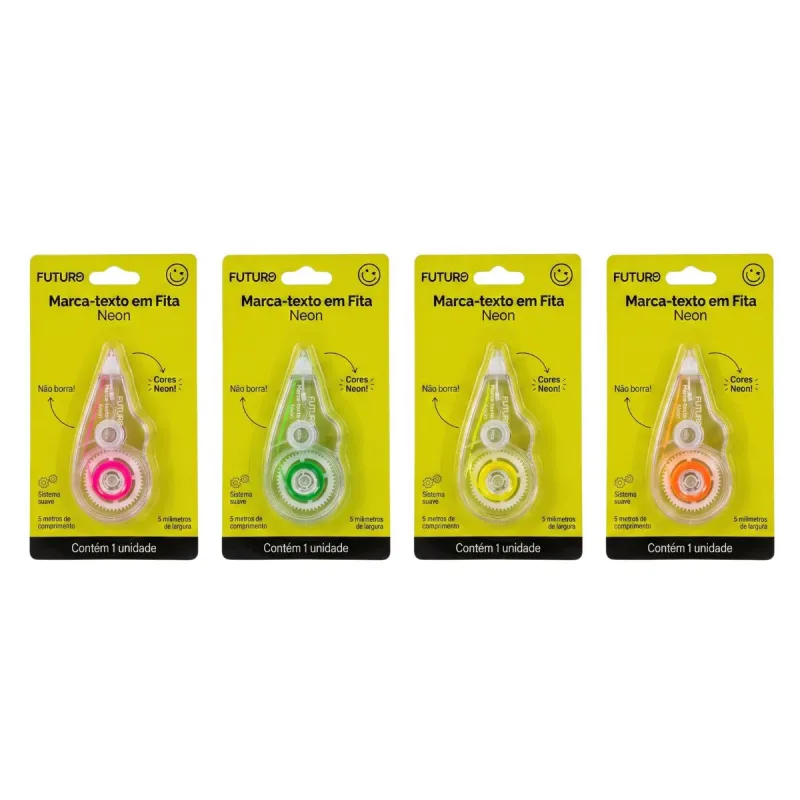 Marca Texto em Fita Neon Futuro 5m X 5mm com 4 Unidades