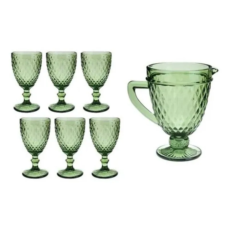 Jogo Jarra De Vidro 1l + 6 Taças 300ml