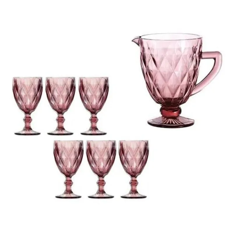 Jogo Jarra De Vidro 1l + 6 Taças 300ml