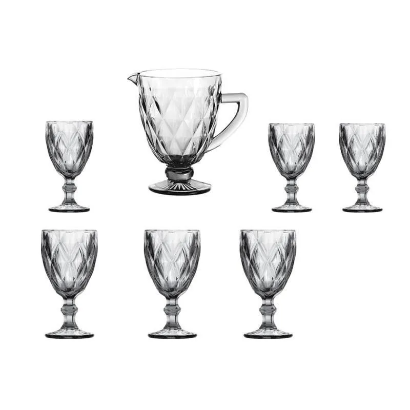 Jogo Jarra De Vidro 1l + 6 Taças 300ml