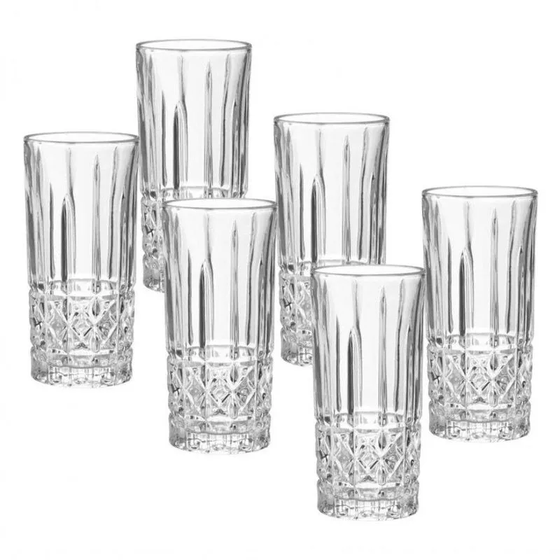 Jogo 6 Copo Long Drink Vidro Alto Relevo Luita 350 Ml - Mimo