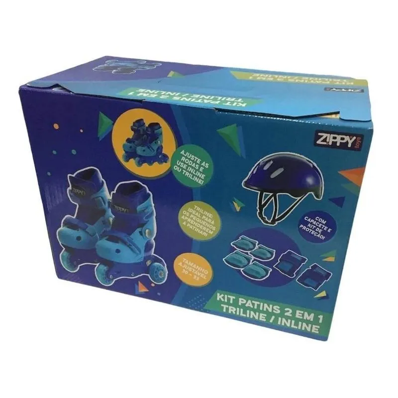 Kit Patins Tri Line 2 Em 1 Azul Tamanho 30-33 Zippy