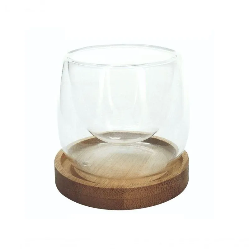 Dupla De Copos Vidro Boro Com Suporte Bambu 80 Ml Mimo Style