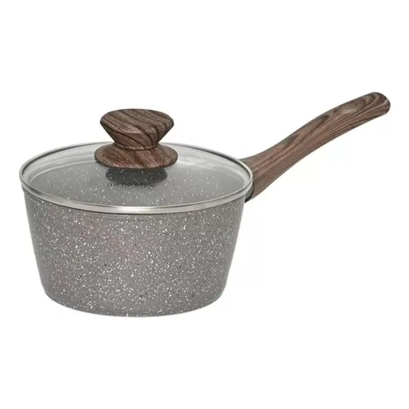 Panela Aluminio Cerâmica Antiaderente 16cm Mimo Style Linha Grafito Cook Com Fundo Triplo Indução 1,3 Litros Com Tampa De Vidro