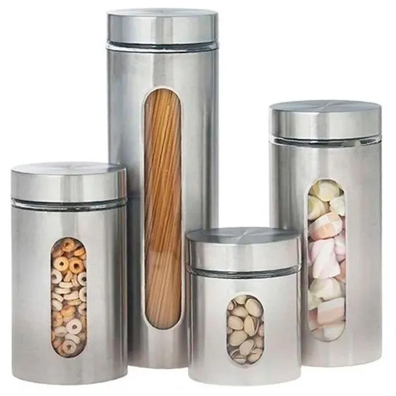 Kit 4 Pote Inox Visor Mimo Style Vítreo Fechamento Hermético