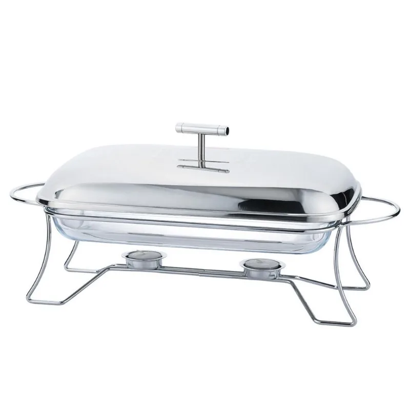 Rechaud Panela Retangular Vidro Com Queimador Tampa Inox 2,2