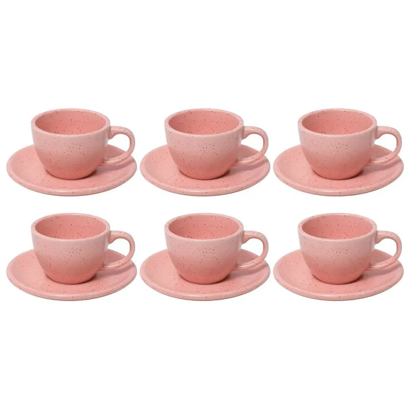 Conjunto de 6 Xícaras Para Café 90ml Com Pires Cerâmica Rosa Mimo Style