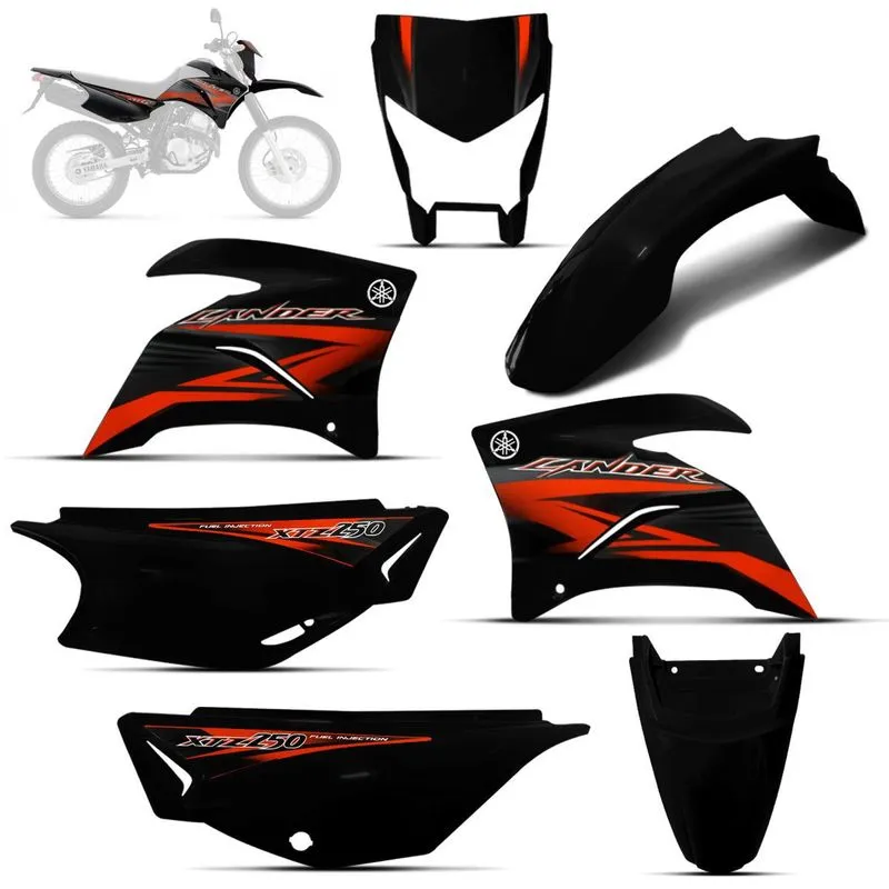 Kit Carenagem Xtz Lander 250 2013 Preta Adesivado