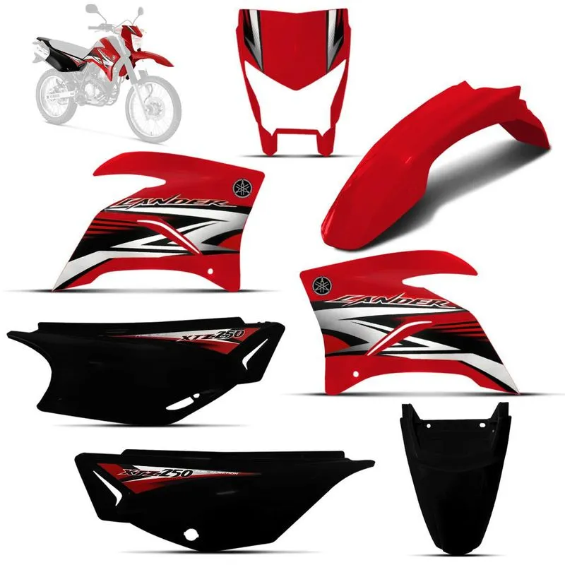 Kit Carenagem Xtz Lander 250 2011 Vermelha Adesivado