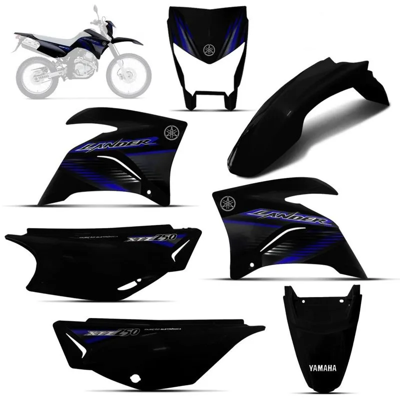 Kit Carenagem Xtz Lander 250 2010 Preta Adesivado