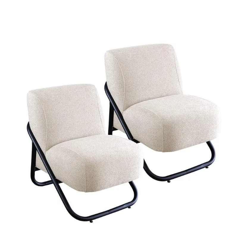 Kit 2 Poltronas Andirá em Madeira Eucalipto com Tecido Boucle Bege Movellu Home