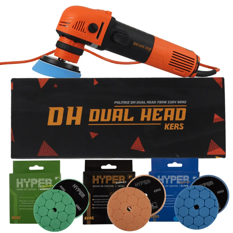 Politriz Dual Head 2 em 1 Rotativa e Roto Orbital 220V 780W Kers + Kit 3 Boinas 3 Hyper