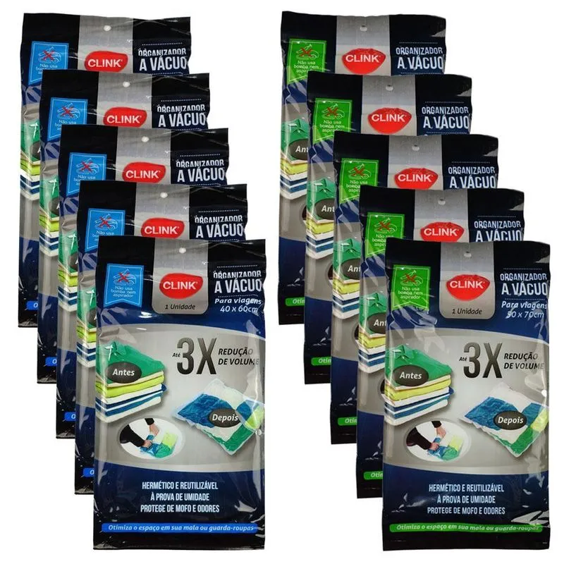 Kit 10 Organizador Saco Vácuo 40x60 50x70 Hermético Roupa