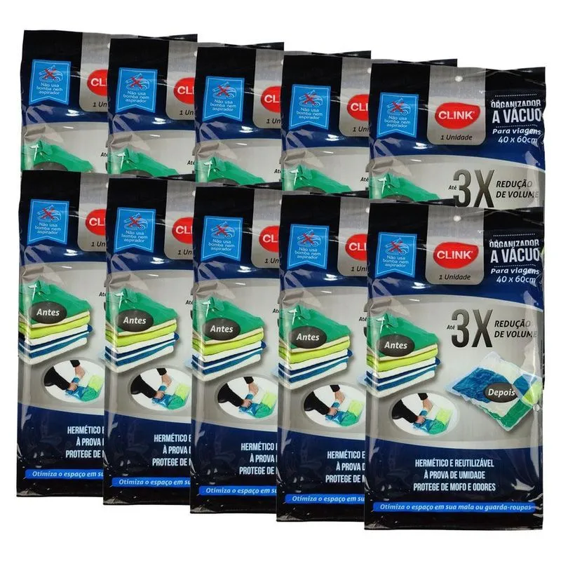 Kit 10 Saco Vácuo Protetor Organizador Roupa Edredom 40x60cm