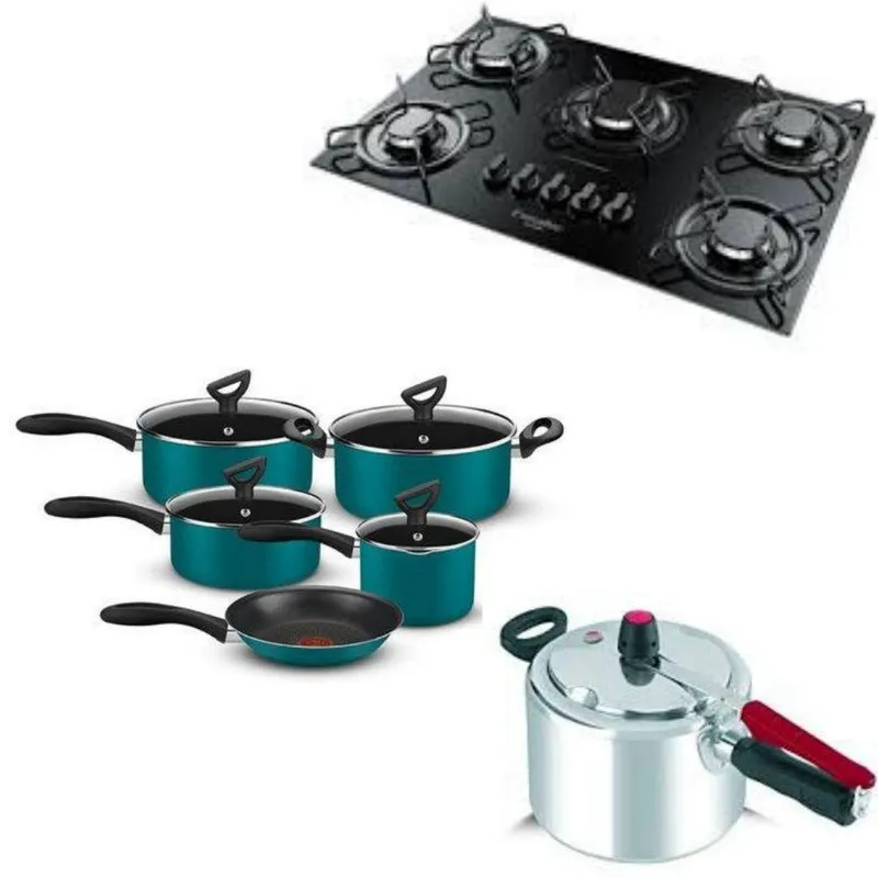 Cooktop 5 Bocas Panelas Rochedo E Panela Pressão 4,5L Clock
