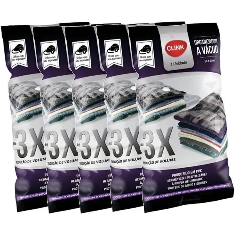 Kit 10 Saco Organizador a Vácuo Para Viagem Roupa Cobertor Closet Protetor Com Zíper Clink 50x60cm