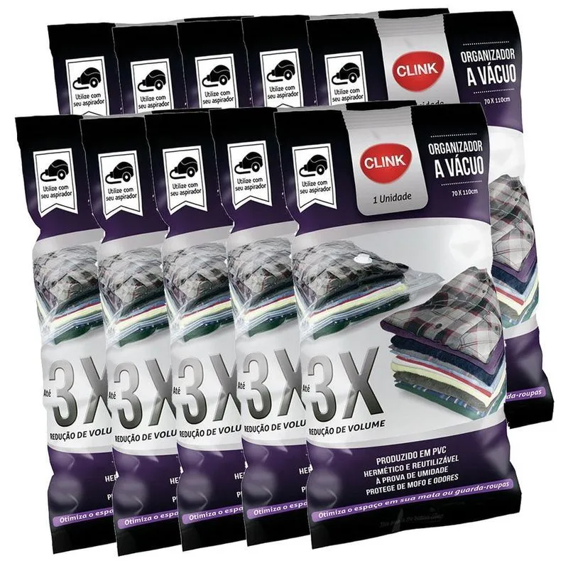 10 Saco A Vácuo Organizador Reduz 3x Volume Anti Mofo 70x110