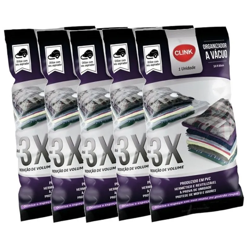 5 Saco A Vácuo Organizador Reduz 3x Volume Anti Mofo 70x110