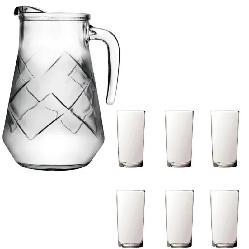 Kit Jarra De Vidro Maracatu 1,5l E 6 Copos De Vidro Long