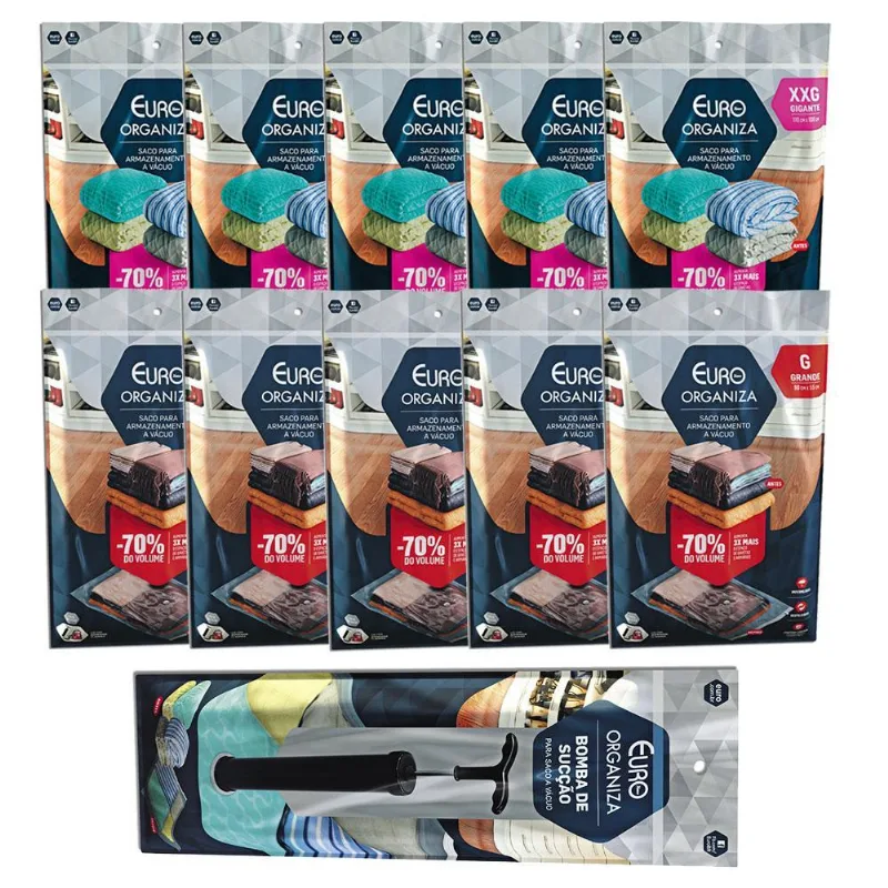 Kit 10 Sacos A Vácuo Roupas Edredons Antimofo Odor + Bomba