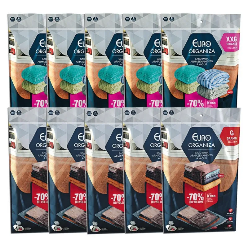 10 Saco A Vácuo Edredom Guarda Roupa Antimofo Odor + Bomba