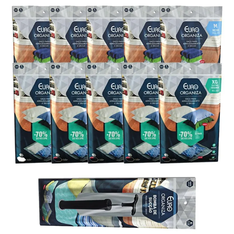 Kit 10 Sacos A Vácuo Roupas Edredons Antimofo Odor + Bomba