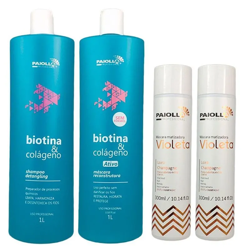 Kit Escova Progressiva Shampoo Biotina 2 Matizador Champagne