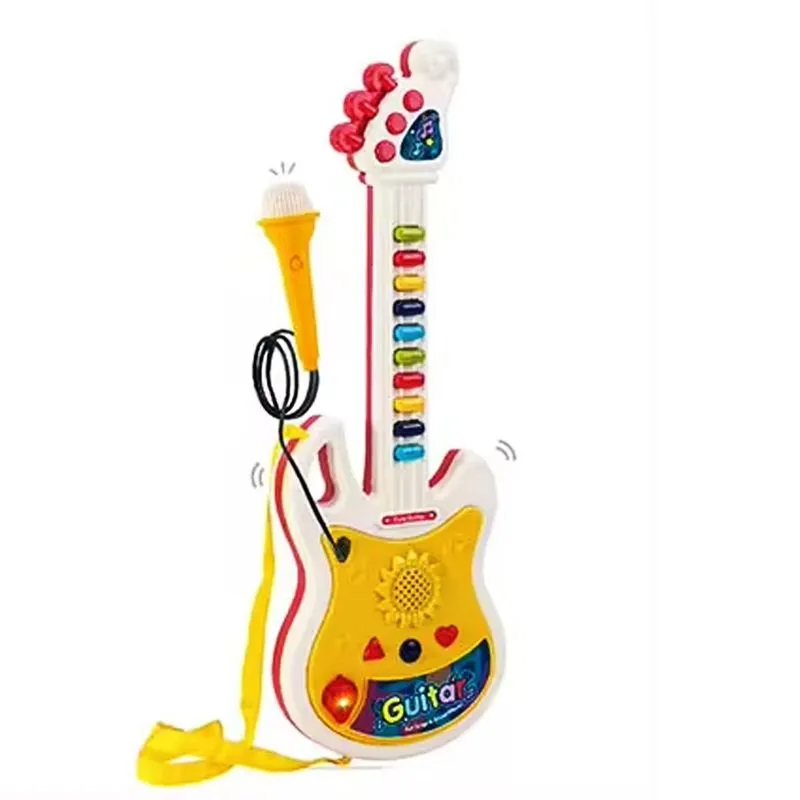 Guitarra Infantil Com Microfone Para Cantar C Som E Luz