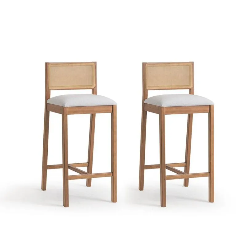 Conjunto com 2 Banquetas Serena com Tela Nogueira Algodão Cinza Claro e Marrom