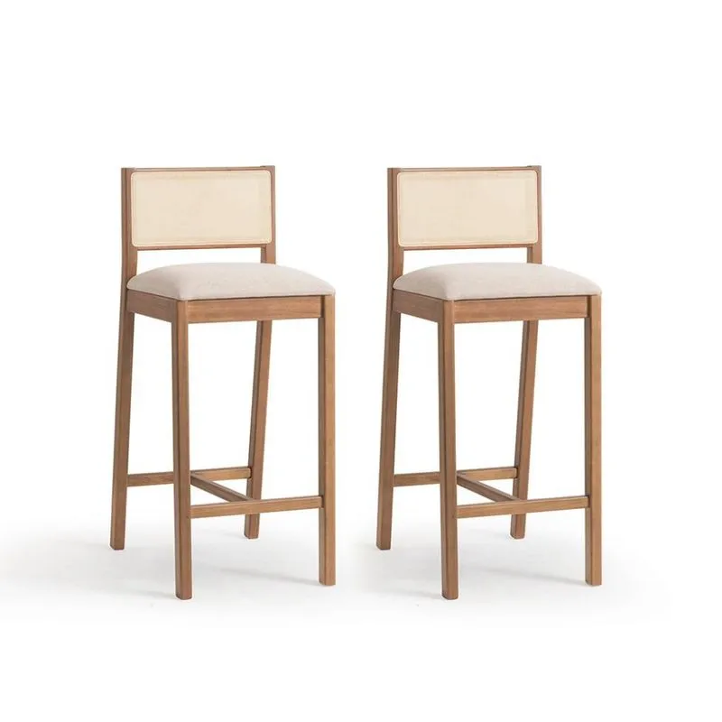 Conjunto com 2 Banquetas Serena com Tela Natural Poliéster Bege e Marrom