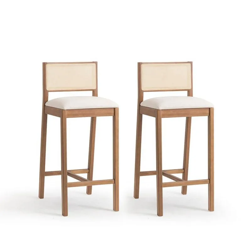Conjunto com 2 Banquetas Serena com Tela Natural Algodão Bege Claro e Marrom