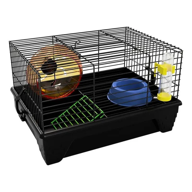 3x Gaiola Hamster Completa Luxo Transporte Roedores Preta