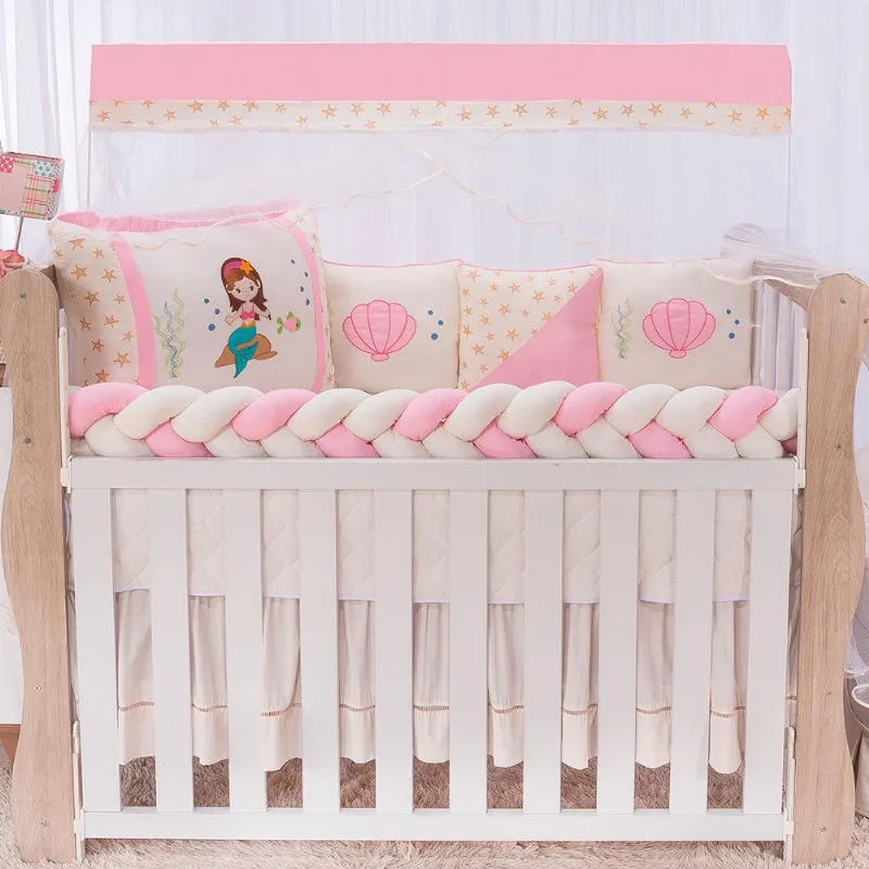 Kit Berço Trança Encanto Menina Sereia Rosa 12 Peças