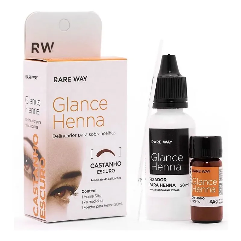 Henna Glance 3,5g Com Fixador 20ml E Pá Medidora Cor Castanh