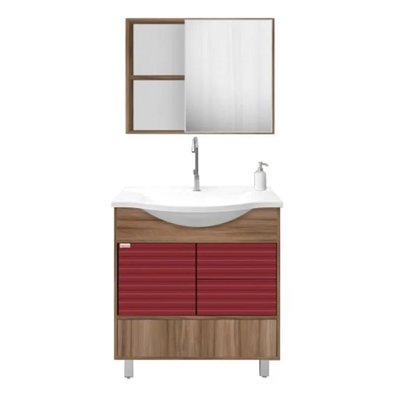 Conjunto de Banheiro Fabribam Theo, Nogal e Marsala, 60 cm