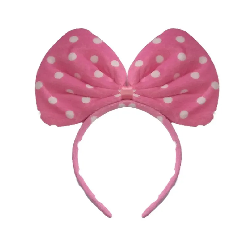 Tiara Com Laço Rosa Poá De Pelúcia