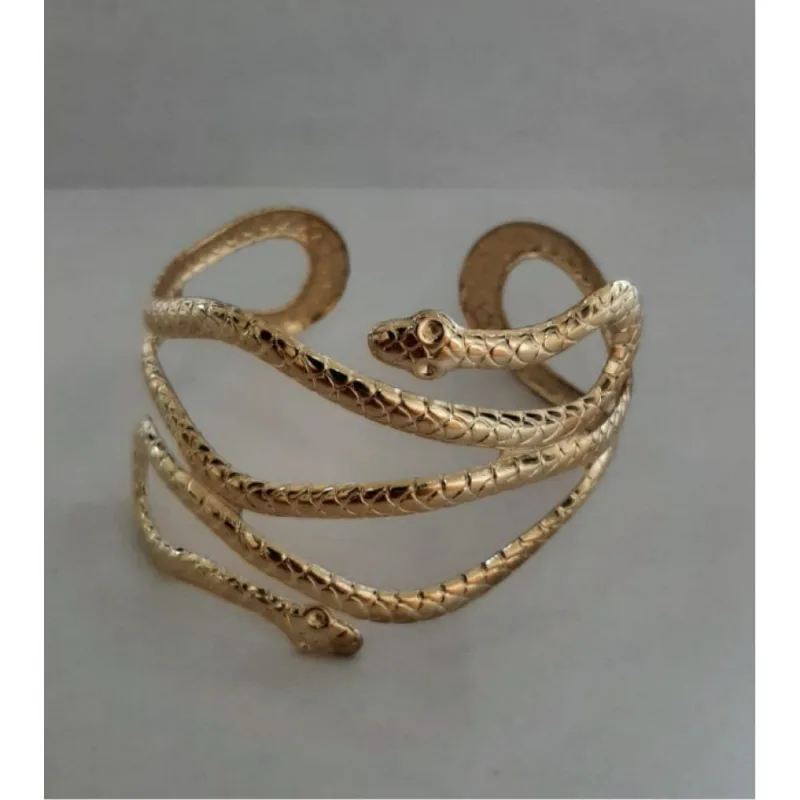 Bracelete De Metal Dourado Cobra Espiral Luxo