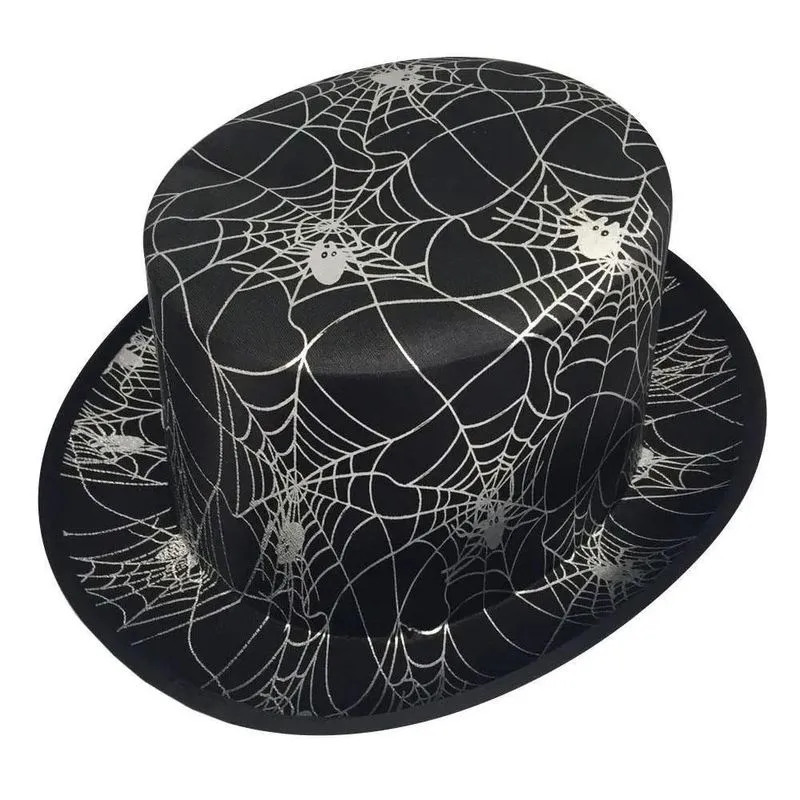 Chapéu Cartola Preto Teia Prata Halloween