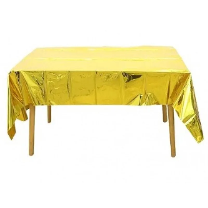 Toalha de Mesa Plástica Metalizada Dourada