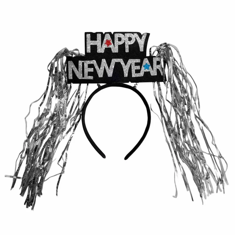 Tiara De Reveillon Happy New Year Feliz Ano Novo Com Franjinha Metalizada Acessório Comemoração Festa Fim De Ano
