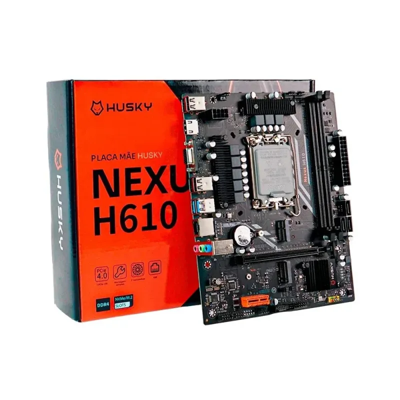 PLACA-MÃE HUSKY NEXUS H610, LGA 1700, 12ª/13ª GEN, M.2 NVME/SATA, DDR4 3200MHZ, MICRO-ATX, HDMI/VGA - HPM610