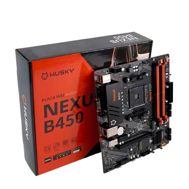 PLACA-MÃE HUSKY NEXUS B450, M.2 NVME, DDR4 3200MHZ, RYZEN 5000/3000/2000, MICRO-ATX, 64GB DUAL CHANNEL - HPM450
