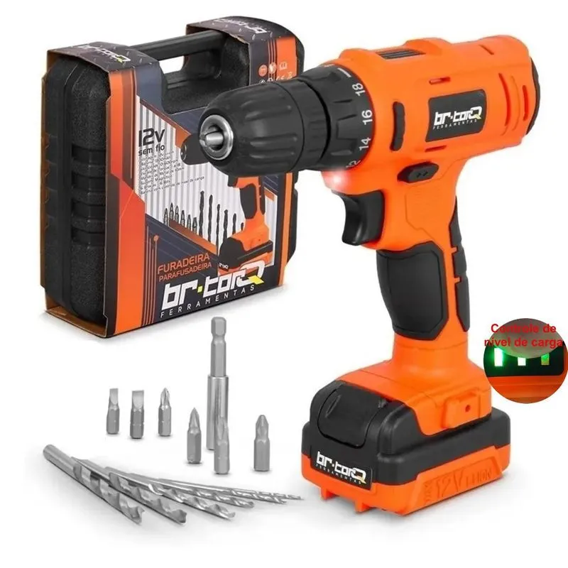 Furadeira Parafusadeira Bateria Aperto Rápido 3/8 12V Bivolt