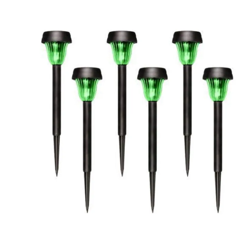Kit 06 Luminarias Espeto Solar Decoração Led Preto Abs Verde