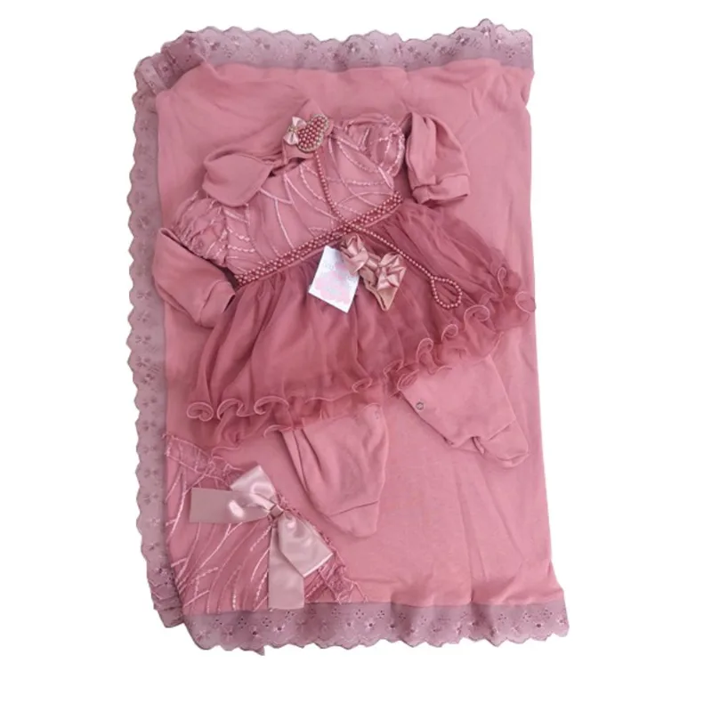 Saída Maternidade Rosê Princesinha Charmosa 5 Peças Super Luxo