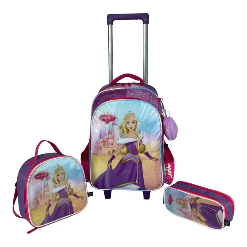 Kit Mochila + lancheira + estojo Princesa Infantil Santino