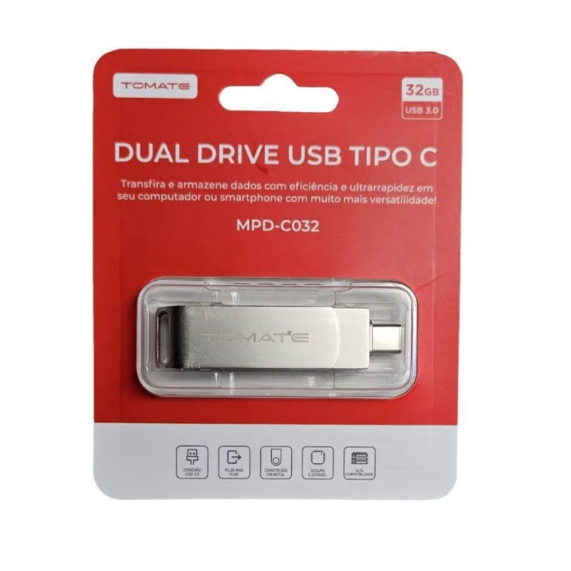 Pen Drive Duplo Usb 3.0 E Type-C 32Gb Tomate Mpd-C032 Rapido