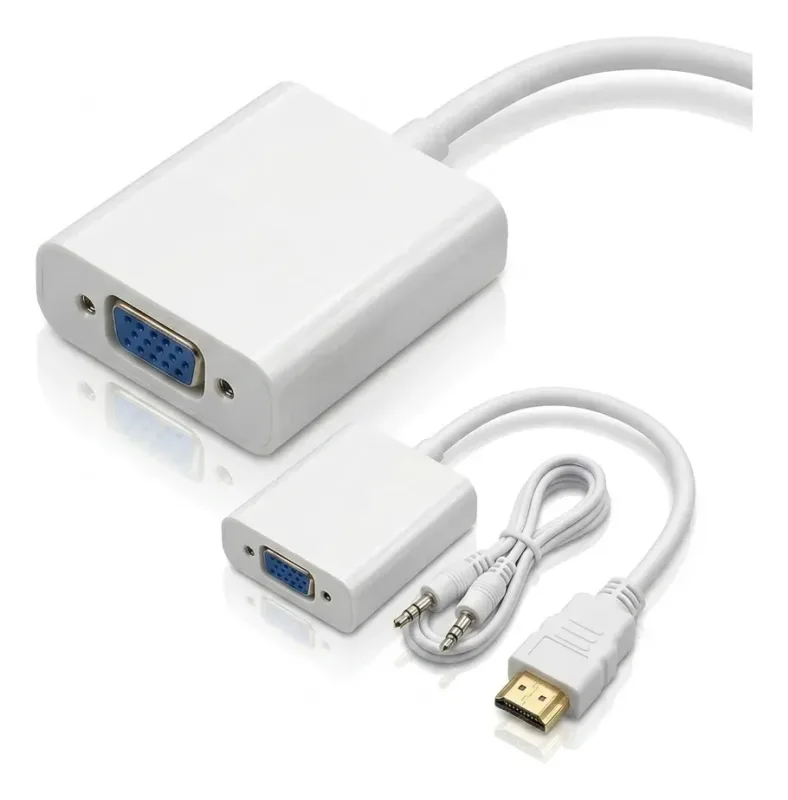 Adaptador Conversor Hdmi Para Vga 1080p 60hz Áudio P2 Tomate Branco - Haneltech
